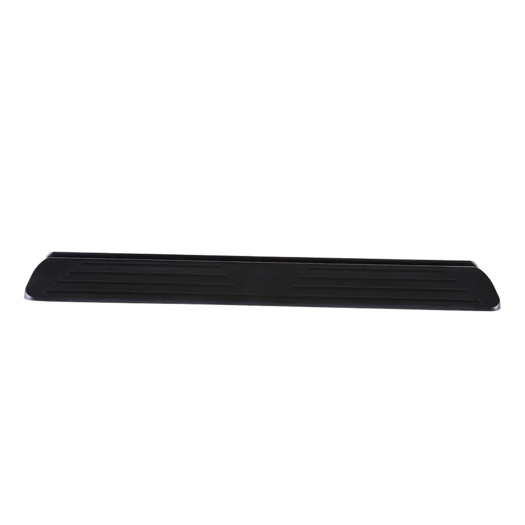 Black adjustable baby and pet safety gate made of steel with support ramp and auto-close door