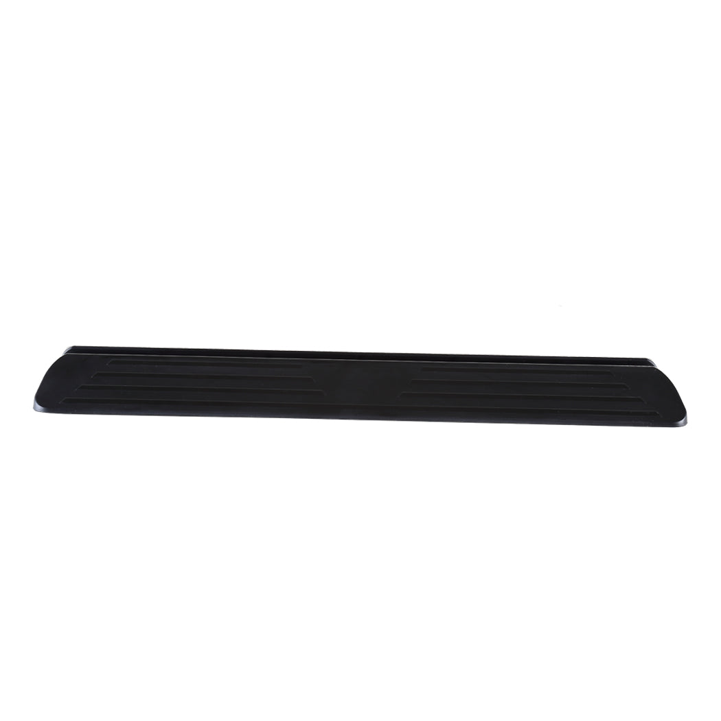 Black adjustable baby and pet safety gate made of steel with support ramp and auto-close door