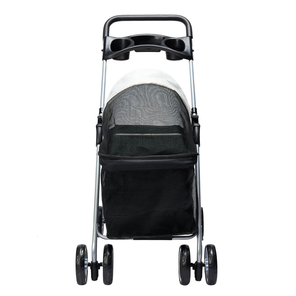 Large black pet stroller carrier with breathable mesh canopy and sturdy steel frame for dogs