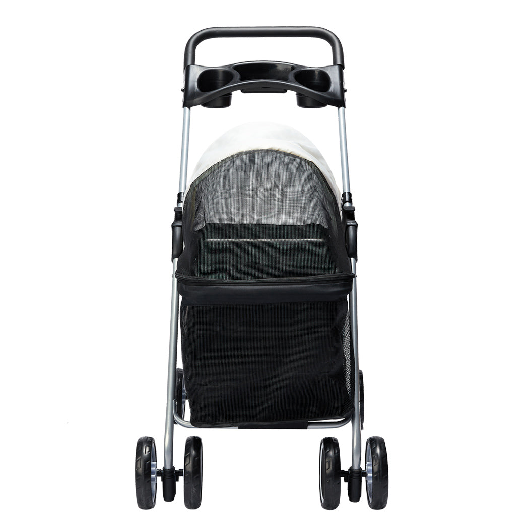 Large black pet stroller carrier with breathable mesh canopy and sturdy steel frame for dogs
