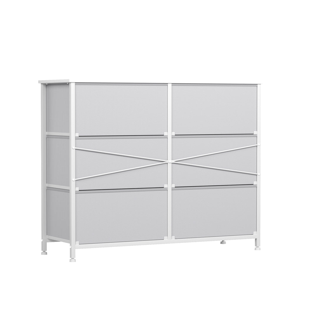 Levede 6 chest of drawers white storage cabinet with steel frame and six fabric drawers