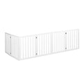 White wooden six-panel free-standing foldable pet gate fence for indoor dog and cat safety