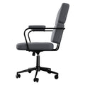 Grey ergonomic office chair in PU leather with adjustable high back and metal swivel base.