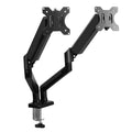 Black dual monitor arm desk mount made of aluminum alloy holding two screens