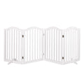 White wooden pet gate freestanding dog fence with multiple folding panels and support feet
