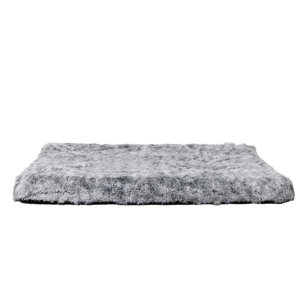 Calming pet bed in charcoal grey, large orthopedic memory foam dog mat with plush surface