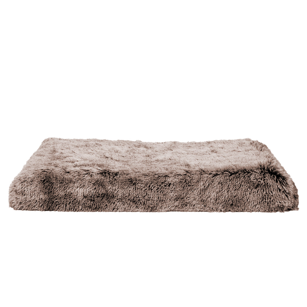 Coffee brown memory foam calming dog bed cushion with plush polyester sleep surface
