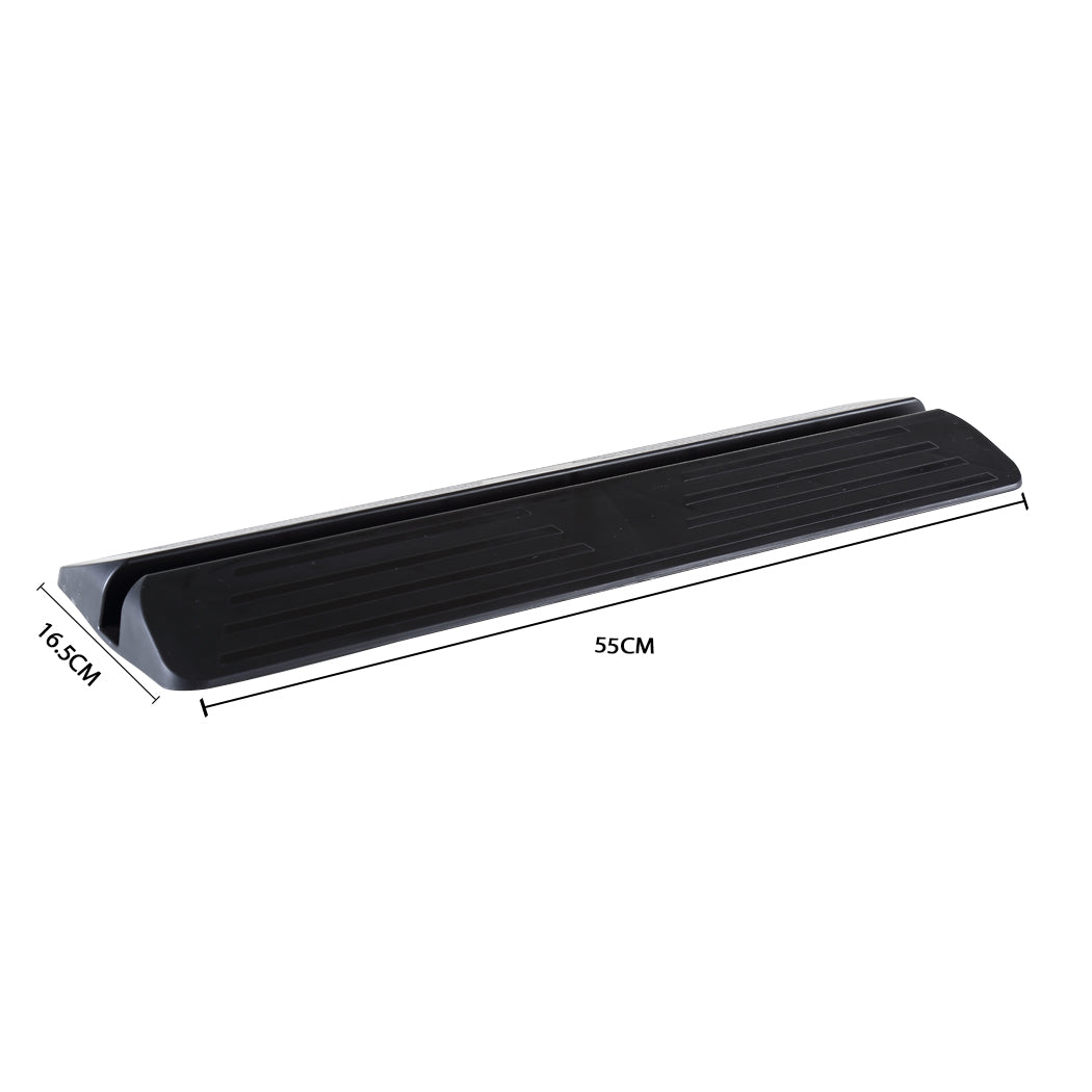 Black adjustable baby and pet safety gate made of steel with support ramp and auto-close door — view 2