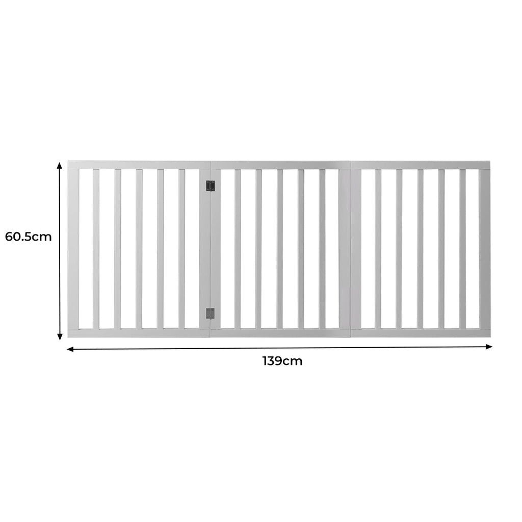 Retractable wooden pet gate in white with three folding panels for indoor dog boundaries. — view 2