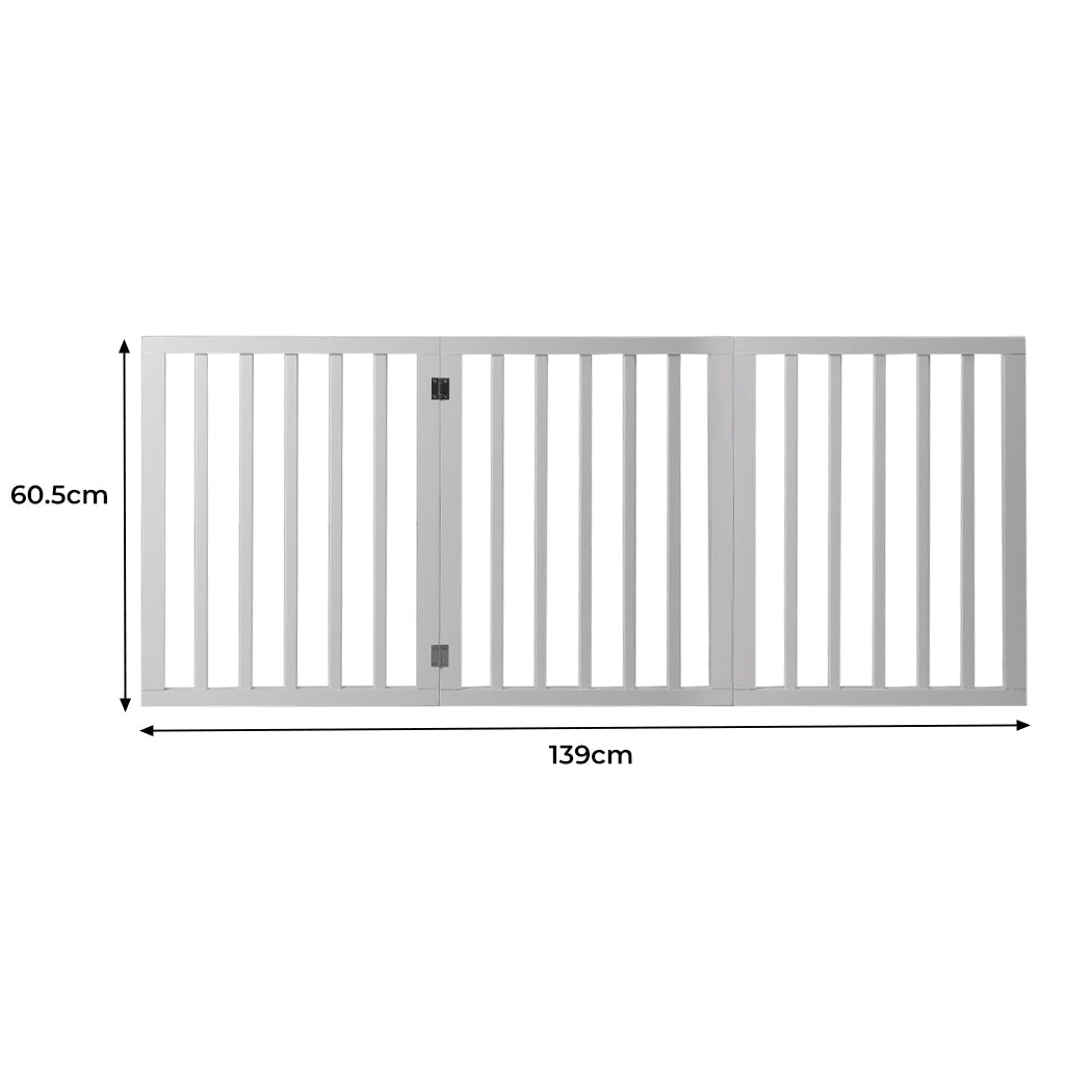 Retractable wooden pet gate in white with three folding panels for indoor dog boundaries. — view 2