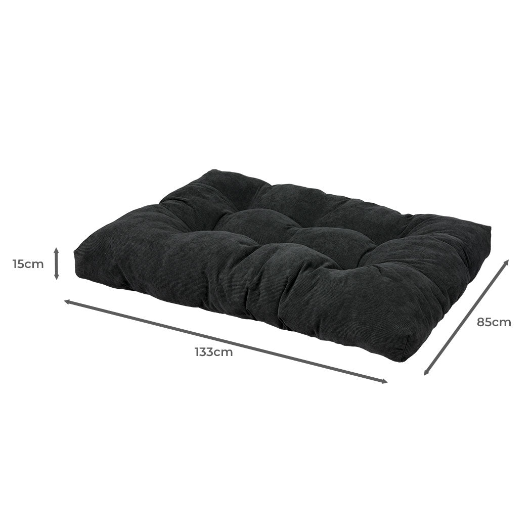 Dark grey tufted XXL calming pet cushion with plush cotton filling for dogs and cats — view 2