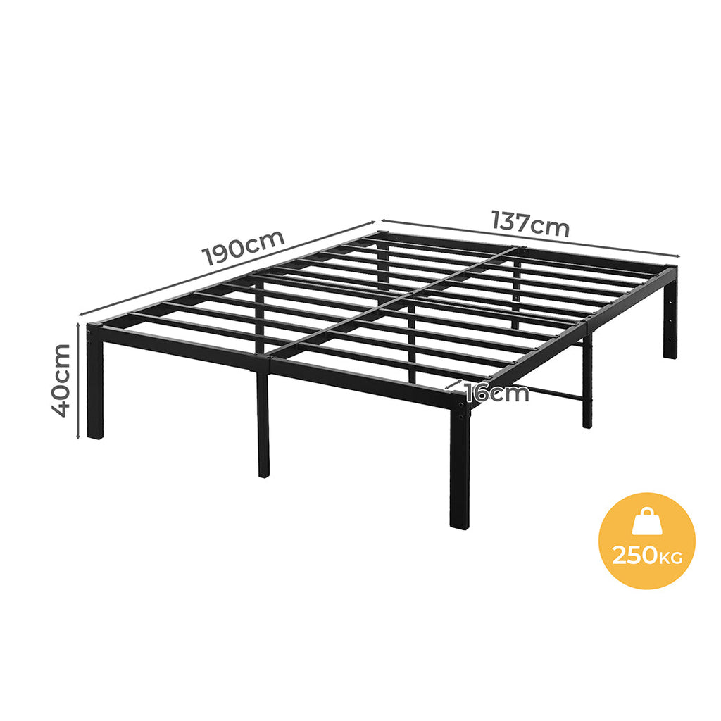 Black heavy duty metal platform bed frame with elevated under bed storage space and sturdy slats — view 2