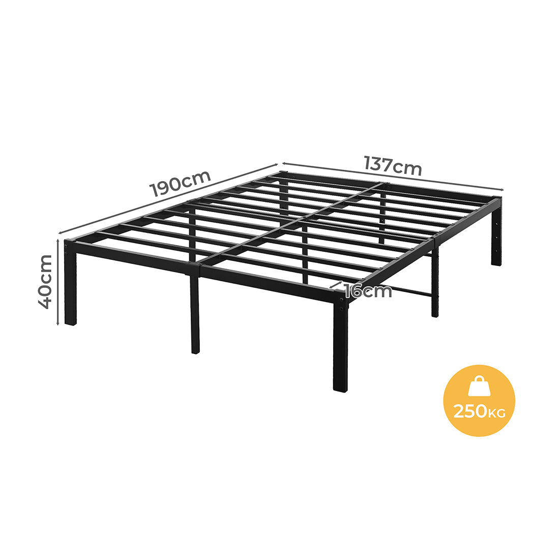 Black heavy duty metal platform bed frame with elevated under bed storage space and sturdy slats — view 2