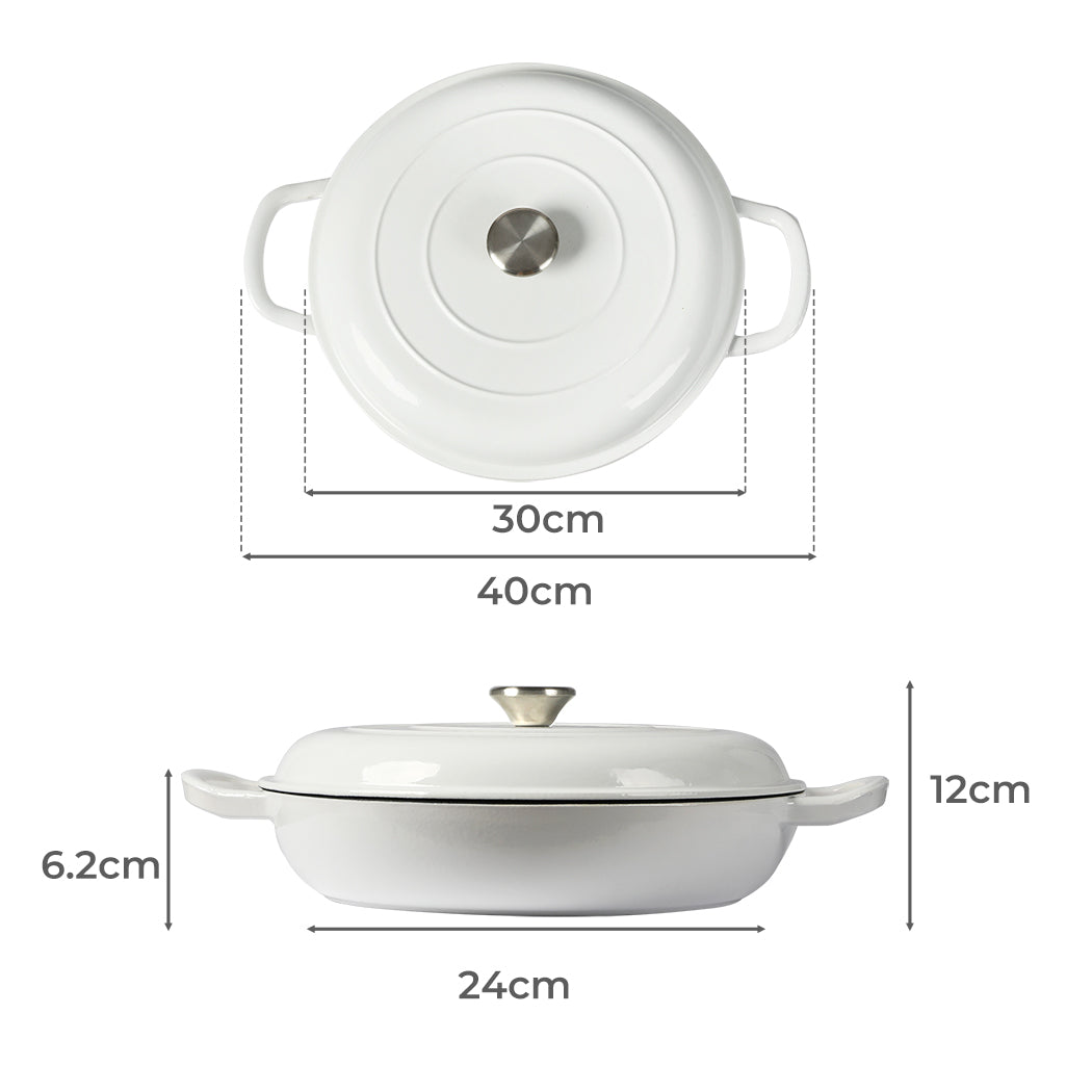 White cast iron enamel Dutch oven pan with 3.5L capacity, fitted lid, and side handles. — view 2