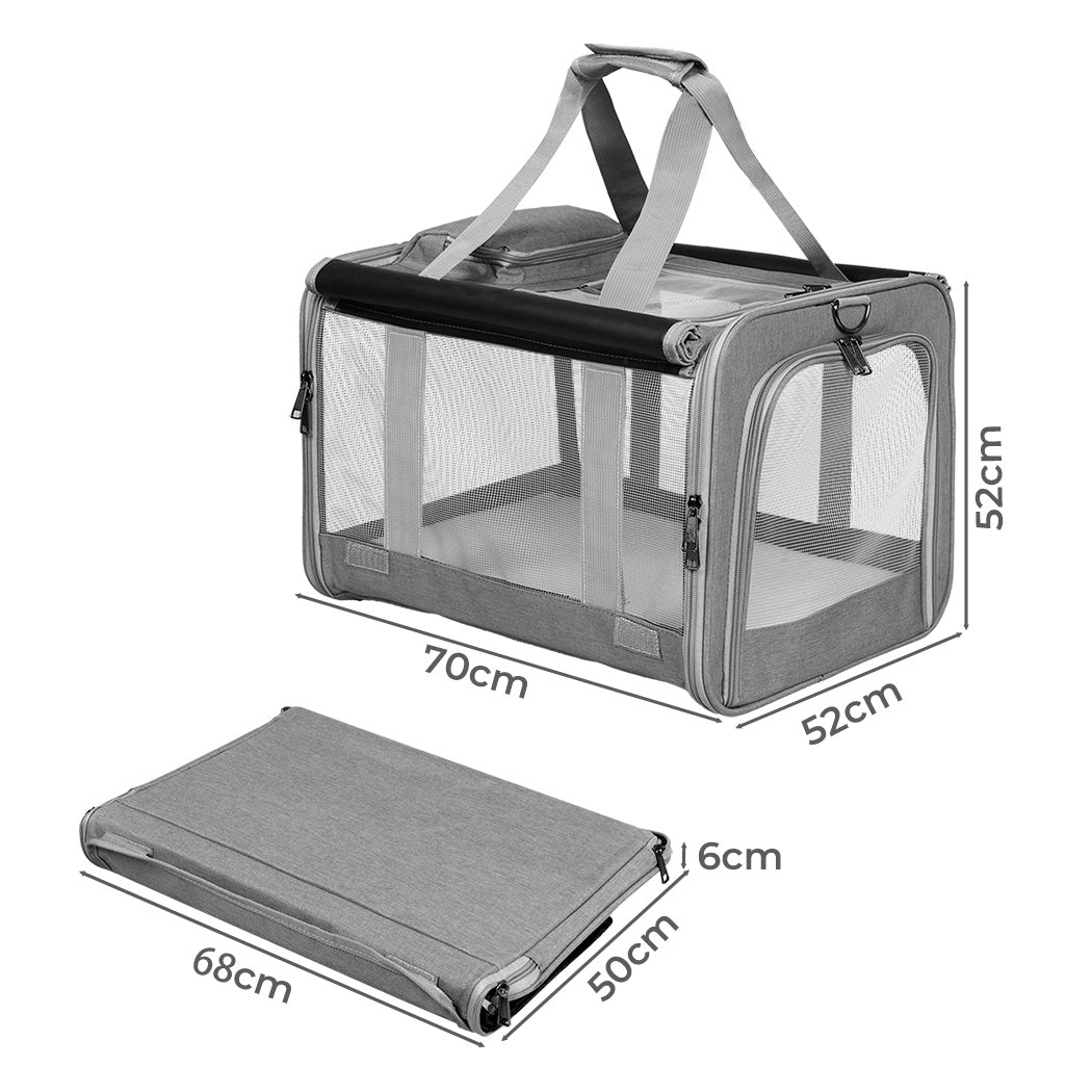 Grey waterproof pet soft crate dog carrier with breathable mesh windows and versatile shoulder strap — view 2