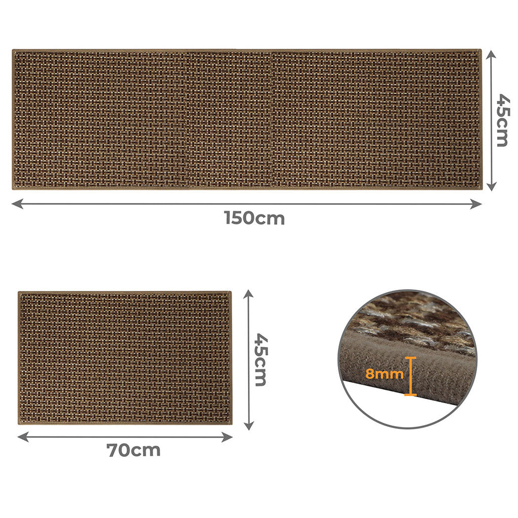 Two piece brown woven kitchen rug set with non slip rubber backing for floor protection — view 2
