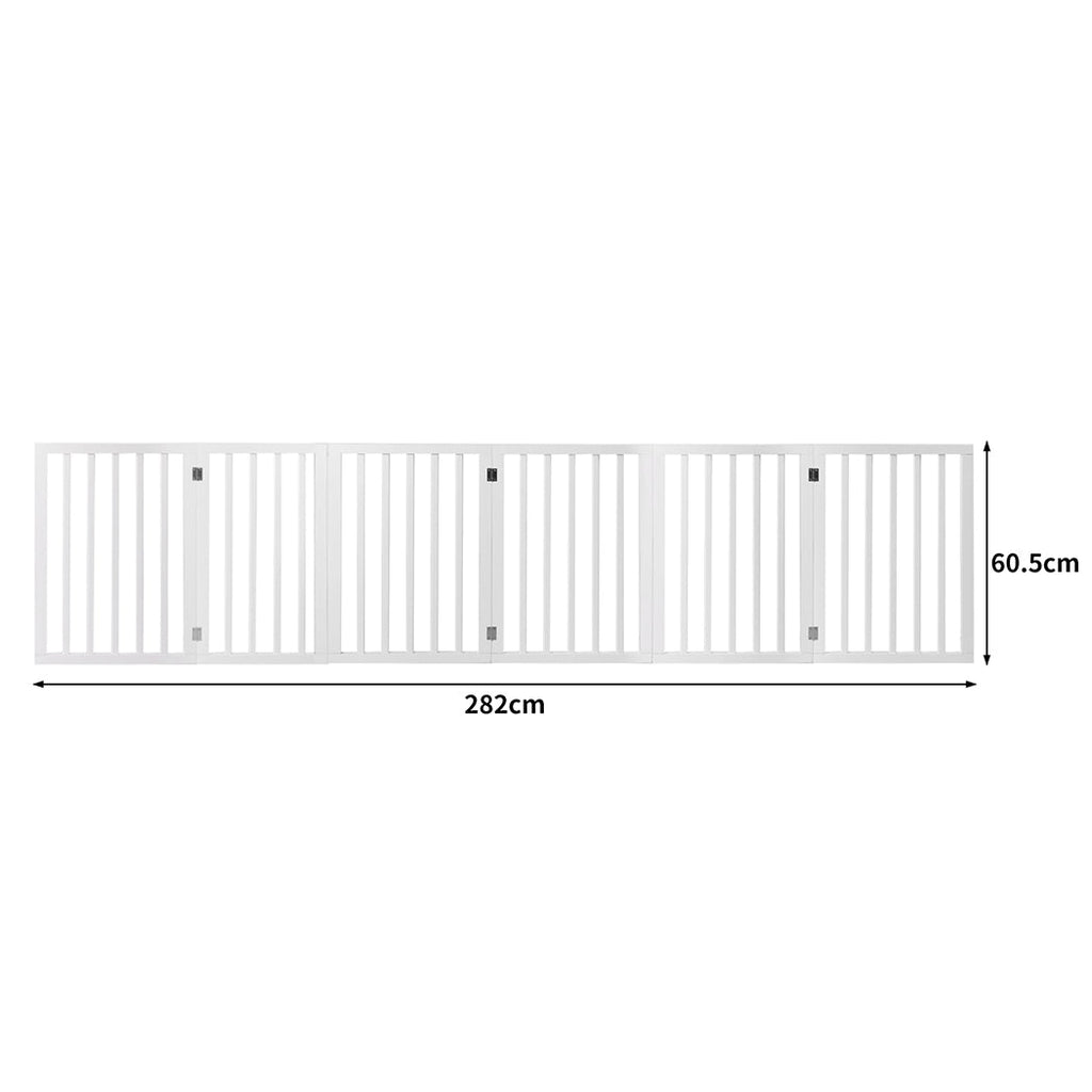 White wooden six-panel free-standing foldable pet gate fence for indoor dog and cat safety — view 2