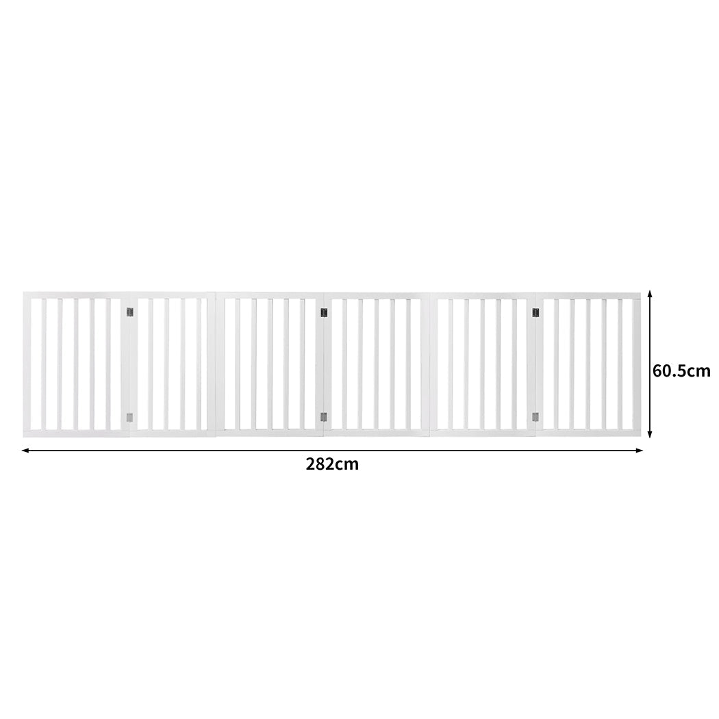 White wooden six-panel free-standing foldable pet gate fence for indoor dog and cat safety — view 2