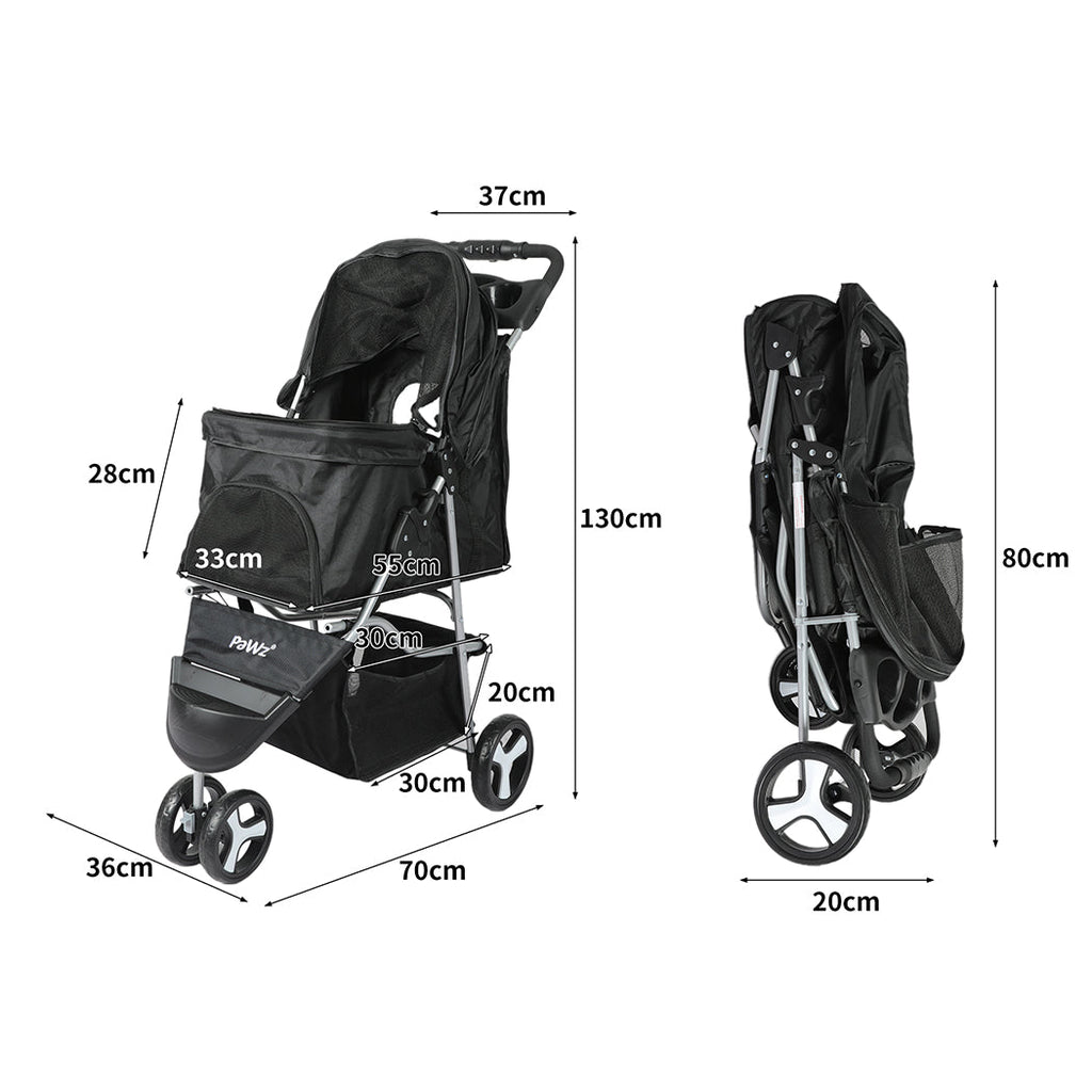 Large black pet stroller with a foldable steel frame, mesh windows, and durable waterproof fabric — view 2