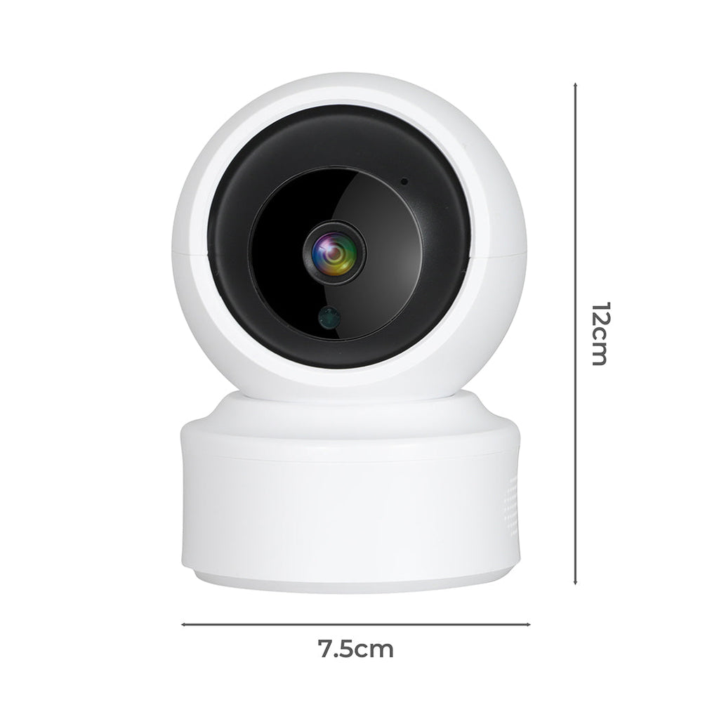 NNEIDS wireless indoor home security camera in white with 360 degree pan and tilt lens — view 2