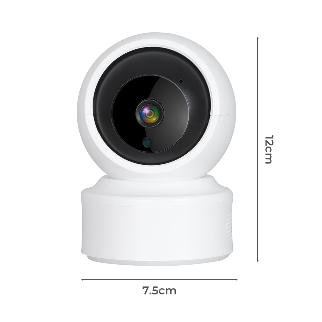 NNEIDS wireless indoor home security camera in white with 360 degree pan and tilt lens — view 2