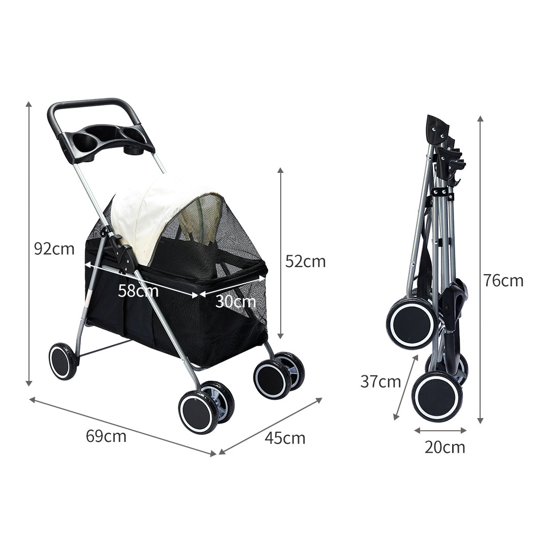Large black pet stroller carrier with breathable mesh canopy and sturdy steel frame for dogs — view 2
