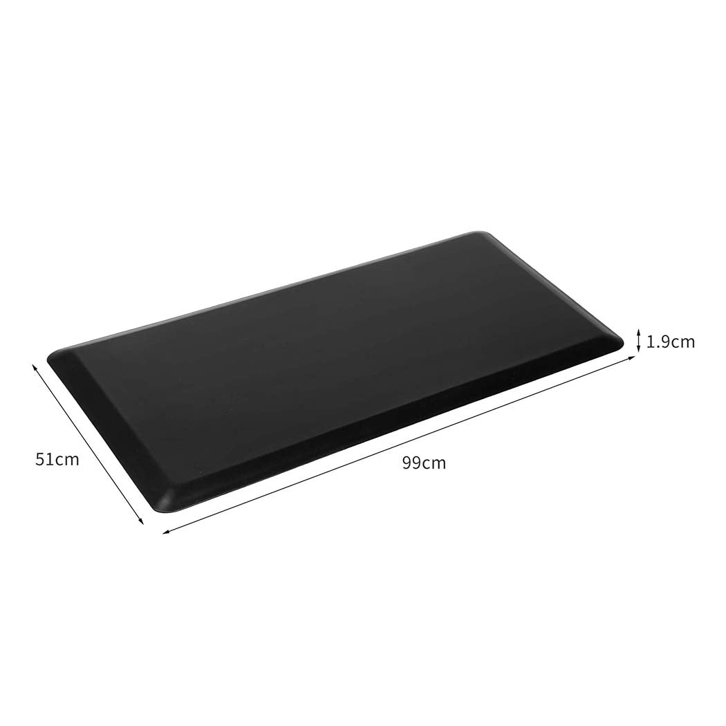 Large black anti-fatigue standing desk mat with bevelled edges made of waterproof PVC comfort foam — view 2