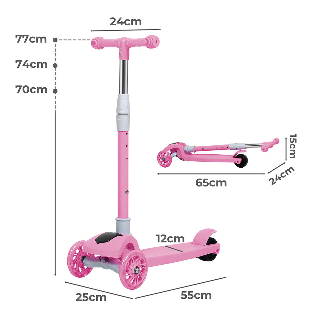 Pink Bopeep foldable kids scooter with three LED wheels and adjustable ergonomic handlebars. — view 2