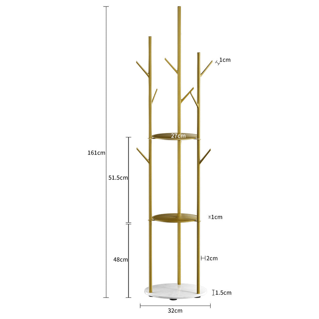 Minimalist gold steel coat rack with faux marble base and multiple hooks for entryway organization — view 2