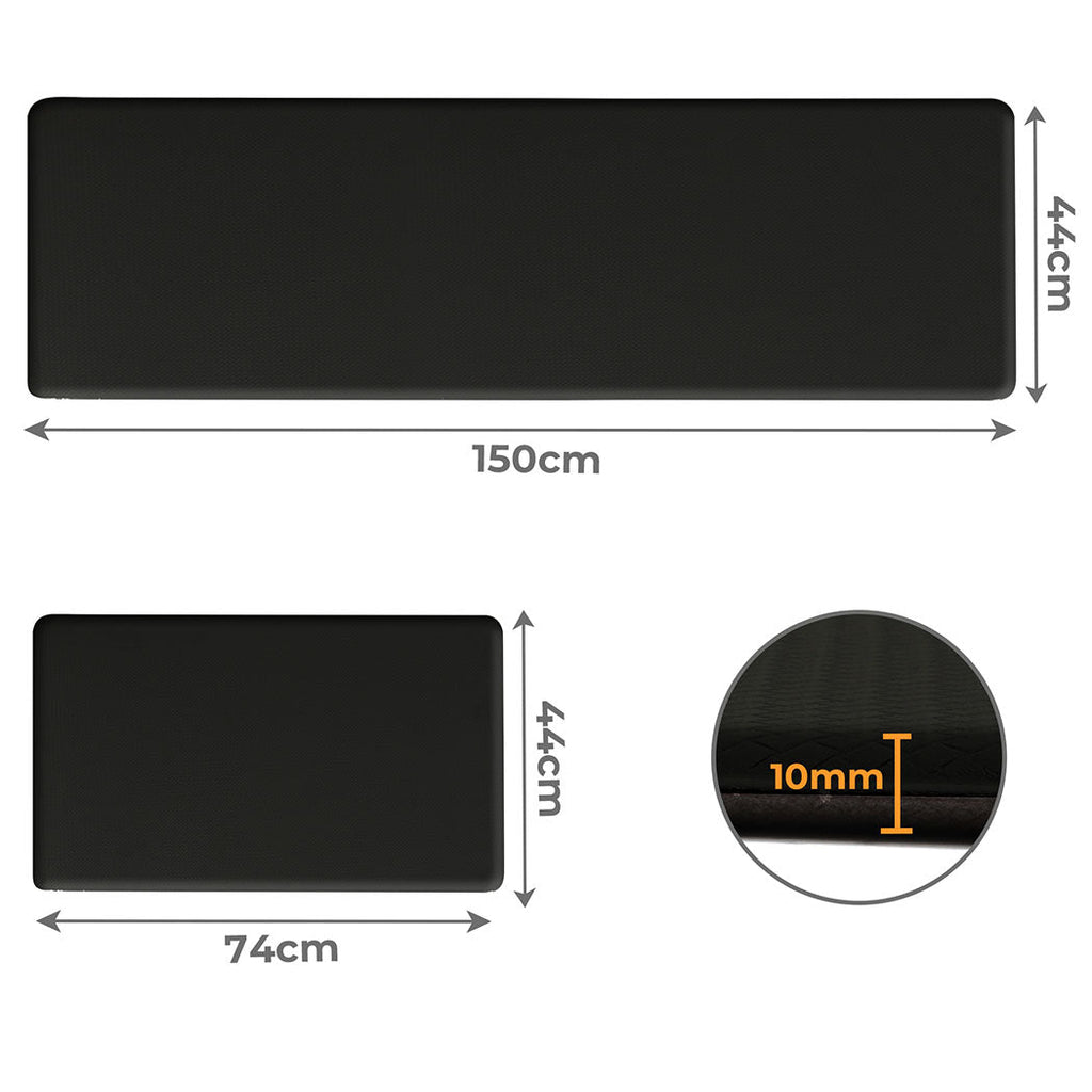 Two piece black anti fatigue kitchen mat set made of thick waterproof PU material — view 2