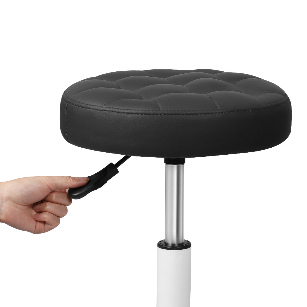 Black PU leather rolling bar stool with adjustable gas-lift steel base and smooth wheels. — view 3