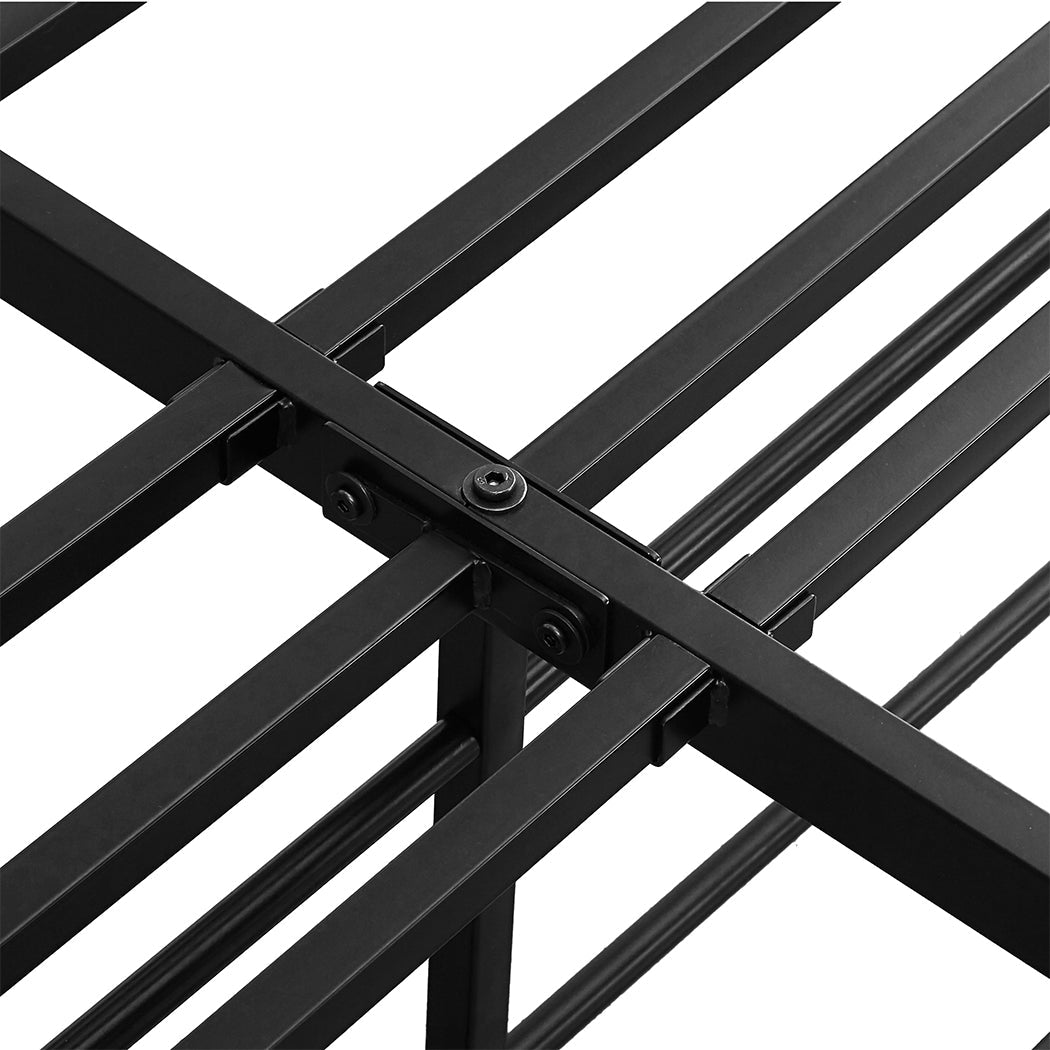 Black heavy duty metal platform bed frame with elevated under bed storage space and sturdy slats — view 3