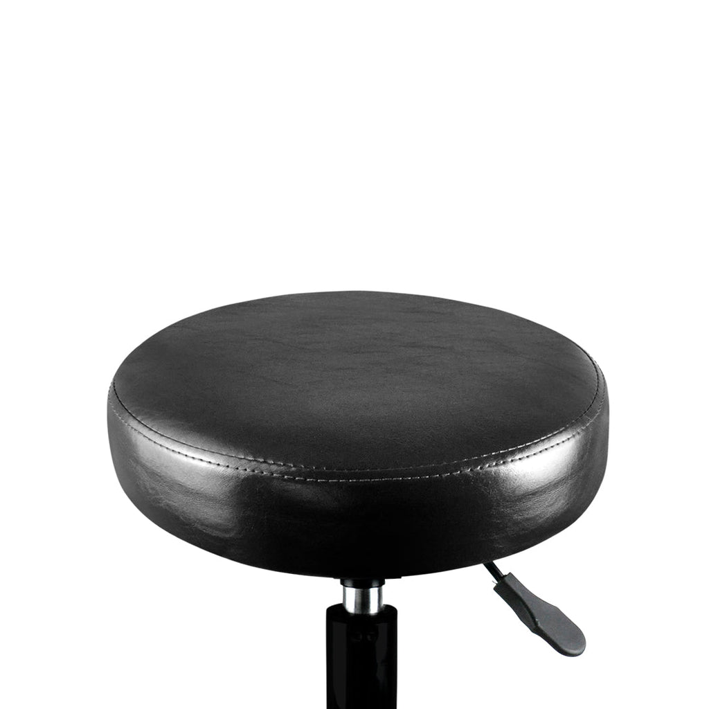 Set of two black PU leather Levede swivel bar stools with casters and circular footrests — view 3