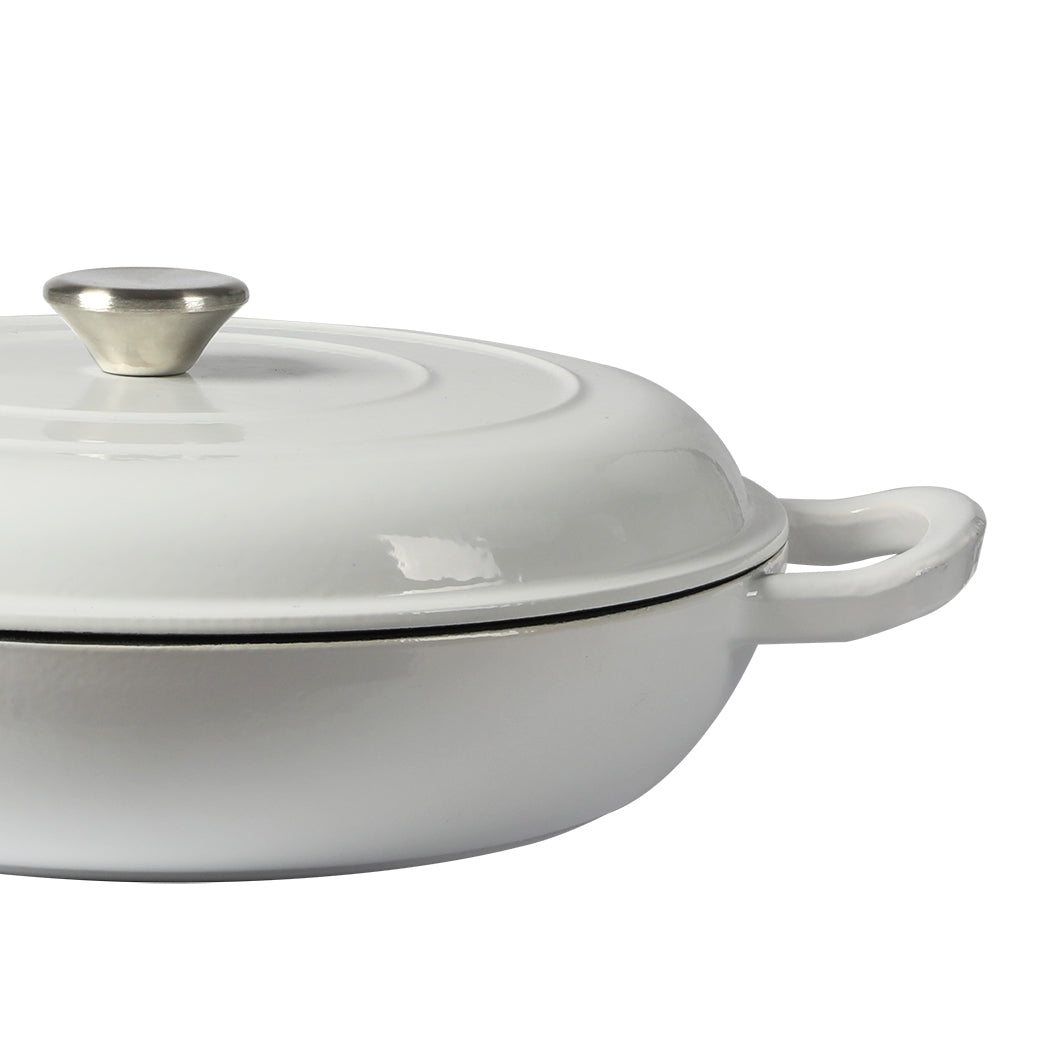 White cast iron enamel Dutch oven pan with 3.5L capacity, fitted lid, and side handles. — view 3