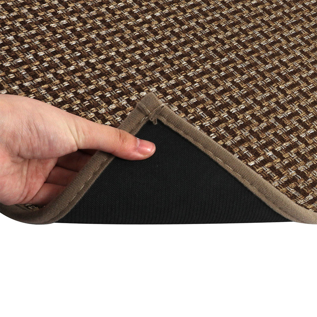 Two piece brown woven kitchen rug set with non slip rubber backing for floor protection — view 3