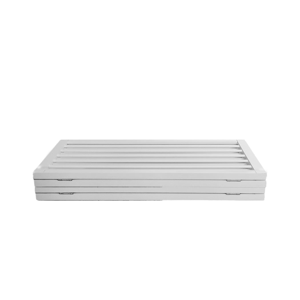 White freestanding wooden pet gate with three folding panels for indoor dog safety — view 3