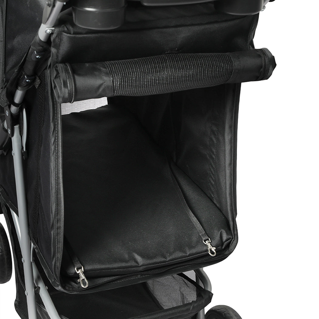 Large black pet stroller with a foldable steel frame, mesh windows, and durable waterproof fabric — view 3