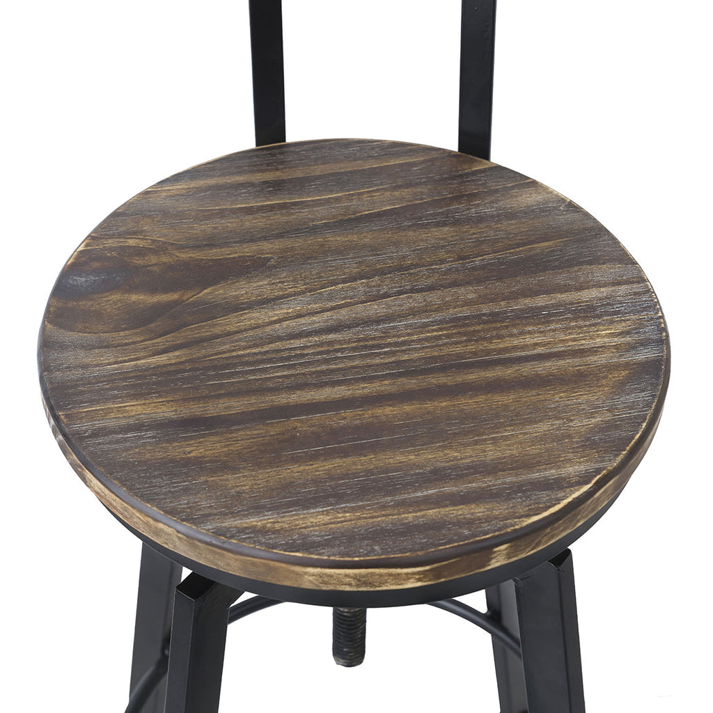 Industrial adjustable bar stool featuring a brown solid pine wood seat and sturdy dark metal frame — view 3