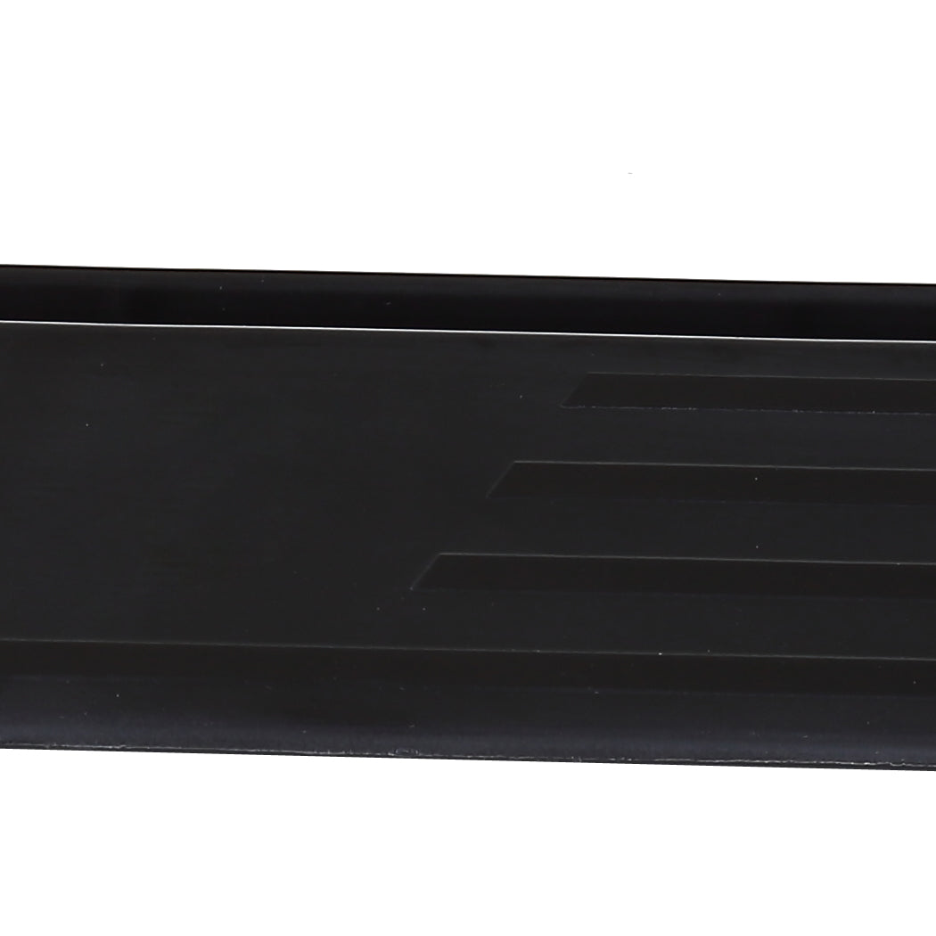 Black adjustable baby and pet safety gate made of steel with support ramp and auto-close door — view 3