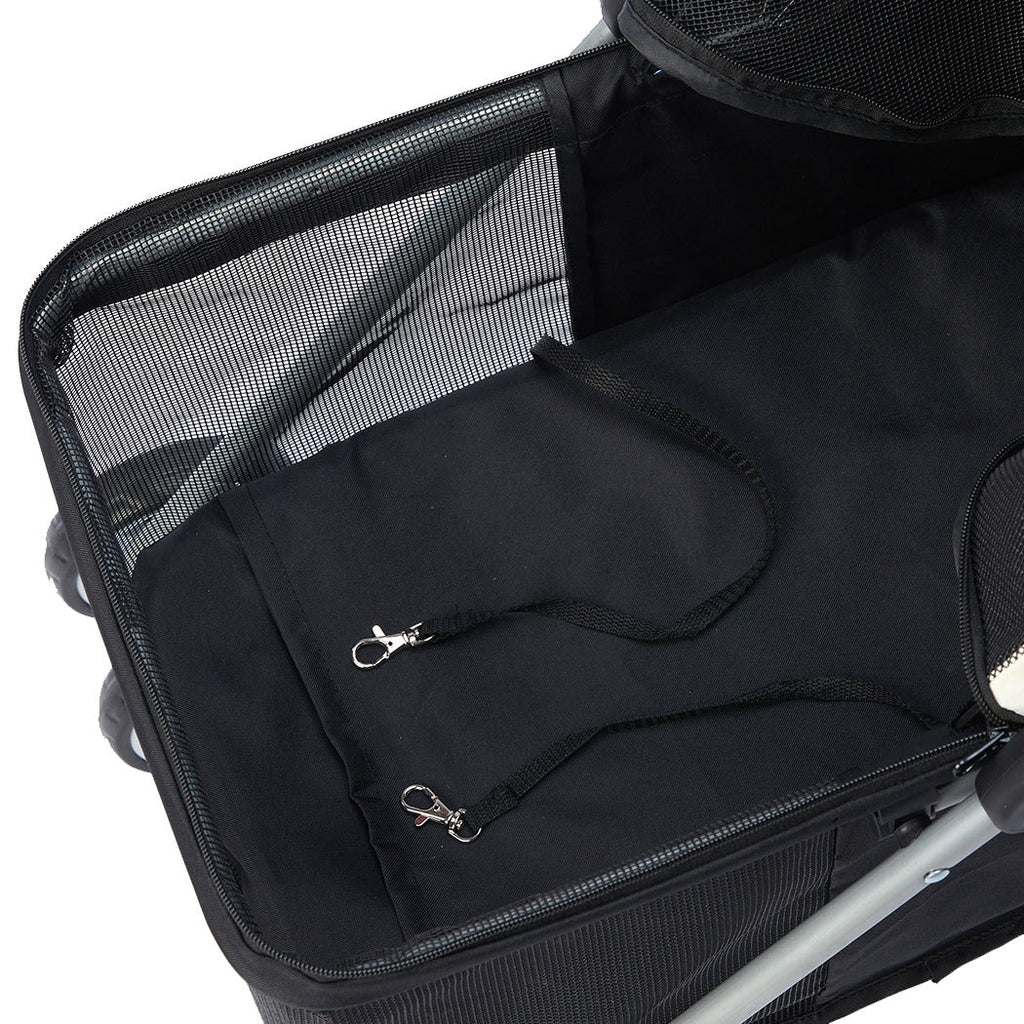 Large black pet stroller carrier with breathable mesh canopy and sturdy steel frame for dogs — view 3