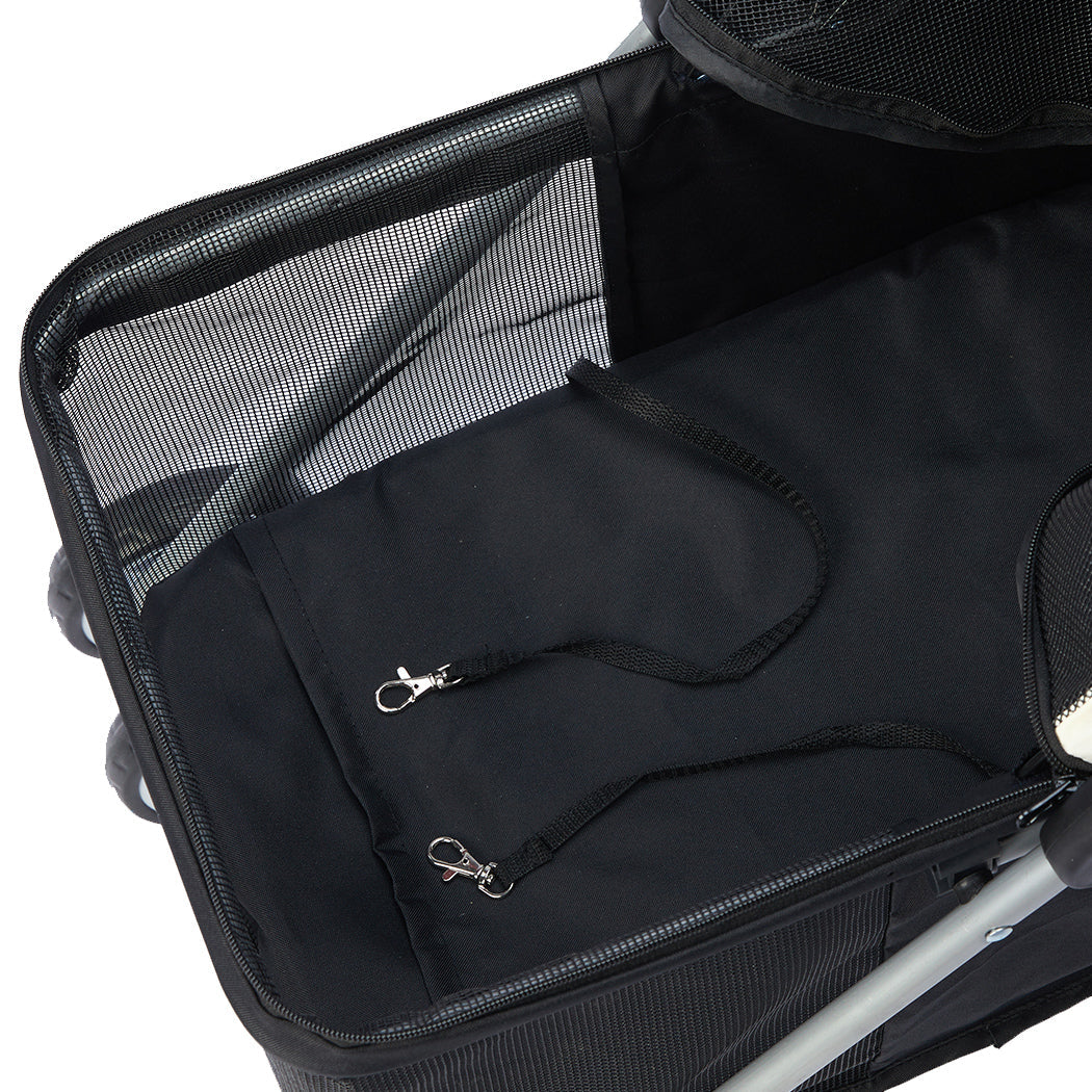 Large black pet stroller carrier with breathable mesh canopy and sturdy steel frame for dogs — view 3