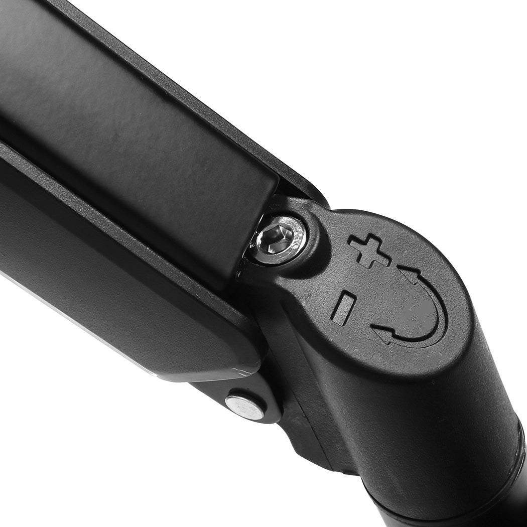 Black aluminum dual monitor arm stand featuring adjustable desk mounts and 360-degree rotation capabilities — view 3