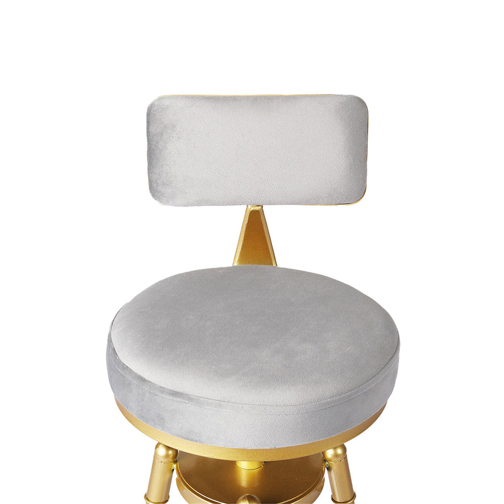 Grey velvet counter bar stool featuring an adjustable golden steel base and plush backrest. — view 4