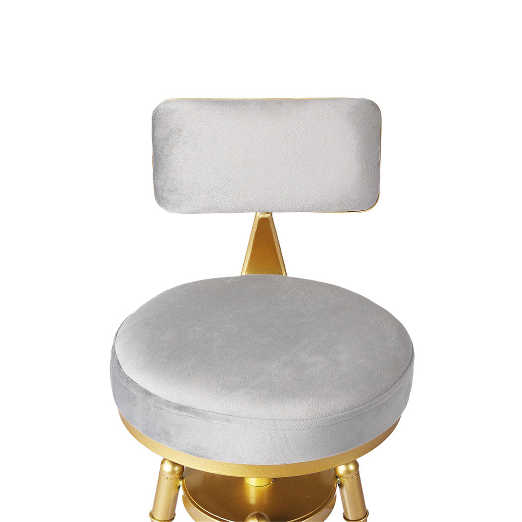 Grey velvet counter bar stool featuring an adjustable golden steel base and plush backrest. — view 4