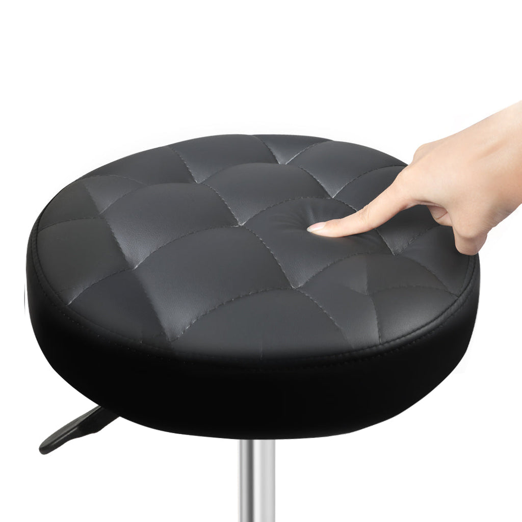 Black PU leather Levede rolling bar stool with adjustable height and five swivel caster wheels — view 4