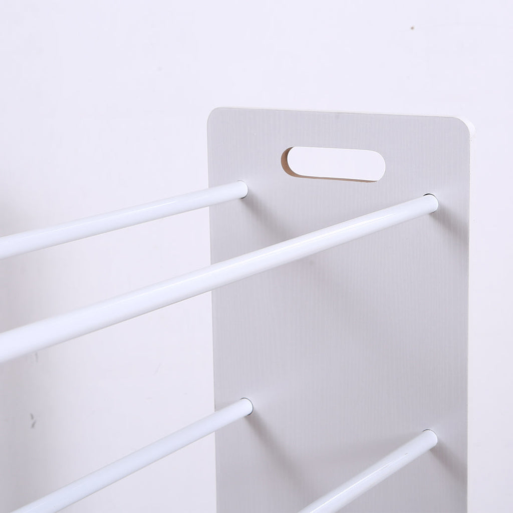 White wooden kids toy organizer bookshelf featuring 12 colorful plastic storage bins in various sizes — view 4