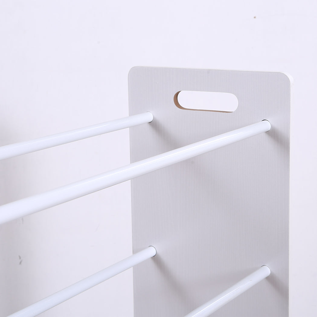 White wooden kids toy organizer bookshelf featuring 12 colorful plastic storage bins in various sizes — view 4