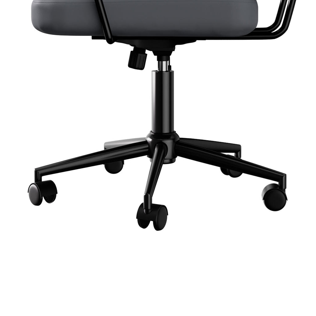 Grey ergonomic office chair in PU leather with adjustable high back and metal swivel base. — view 4