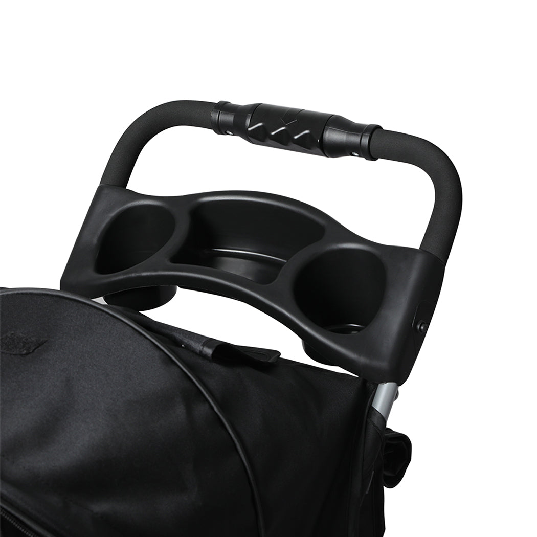 Large black pet stroller with a foldable steel frame, mesh windows, and durable waterproof fabric — view 4