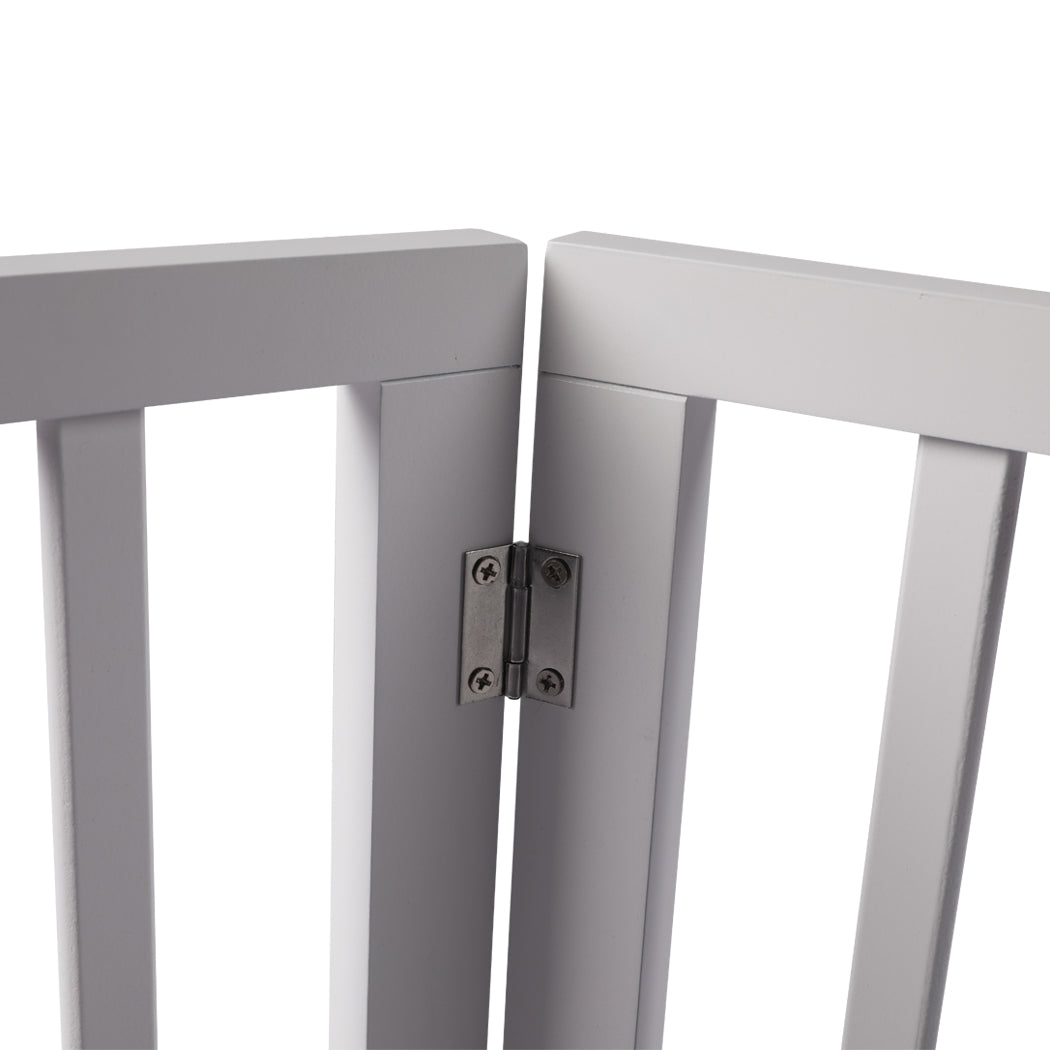 Retractable wooden pet gate in white with three folding panels for indoor dog boundaries. — view 4